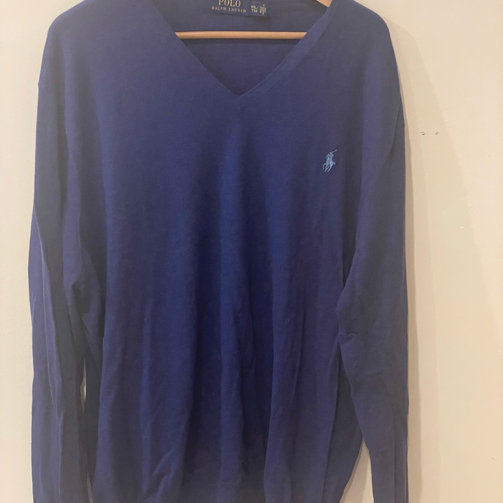 Polo by Ralph Lauren Men's Blue V-Neck Sweater